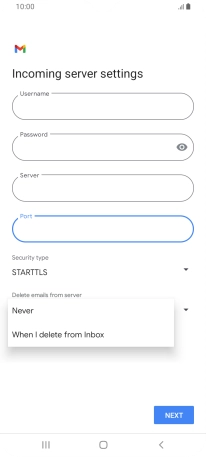 Press Never to keep emails on the server when you delete them on your phone.