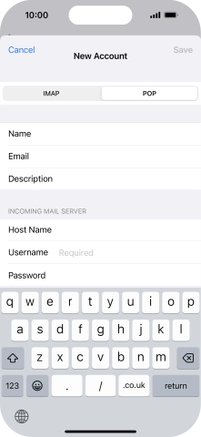 Press Username and key in the username for your email account.