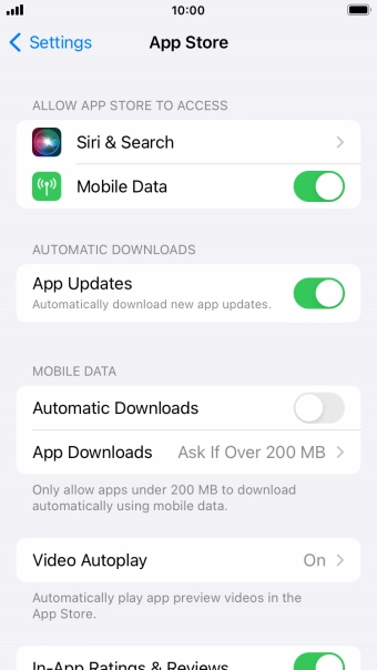 Press the indicator next to 'App Updates' to turn the function on or off.