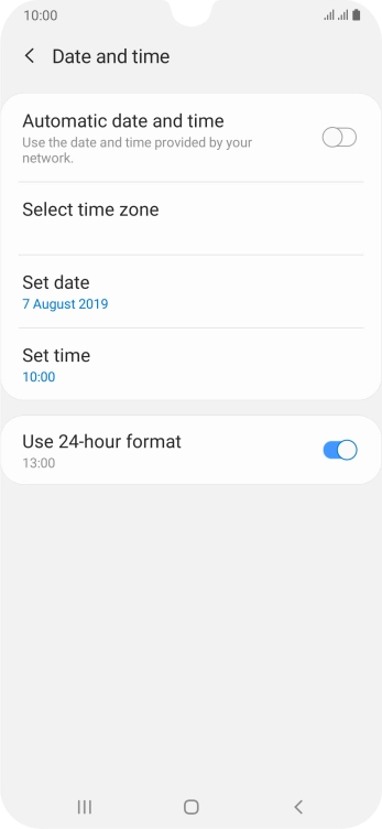 Press the indicator next to 'Automatic date and time' to turn on the function.