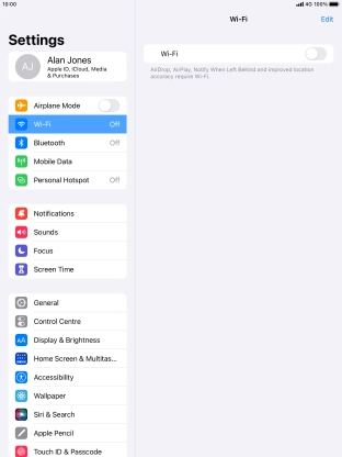Press the indicator next to 'Wi-Fi' to turn on the function.