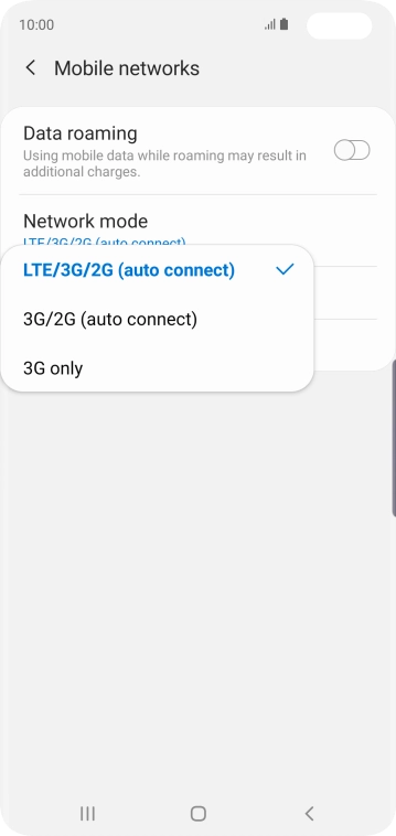 Press the required network mode.