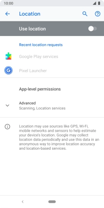 Press the indicator next to 'Use location' to turn the function on or off.