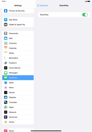 Press the indicator next to 'SharePlay' to turn the function on or off.