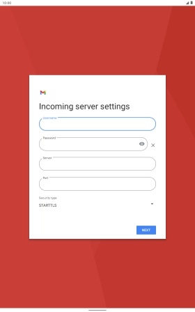 Press the field below 'Server' and key in the name of your email provider's incoming server.
