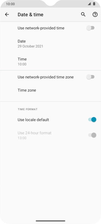 Press the indicator next to 'Use network-provided time' to turn on the function.