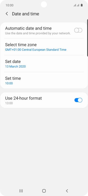 Press the indicator next to 'Automatic date and time' to turn on the function.