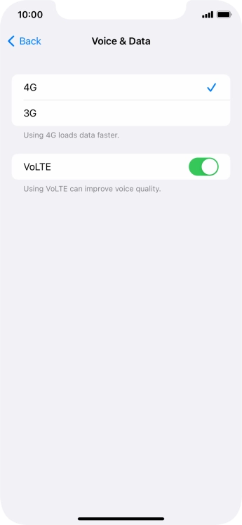 Press the indicator next to 'VoLTE' to turn the function on or off.