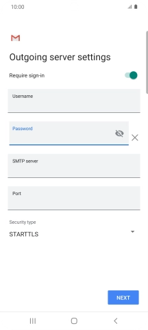 Press the field below 'SMTP server' and key in the name of your email provider's outgoing server.