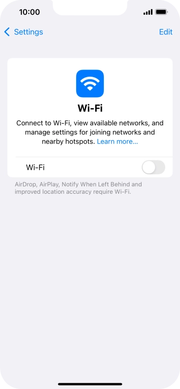 Press the indicator next to 'Wi-Fi' to turn on the function.