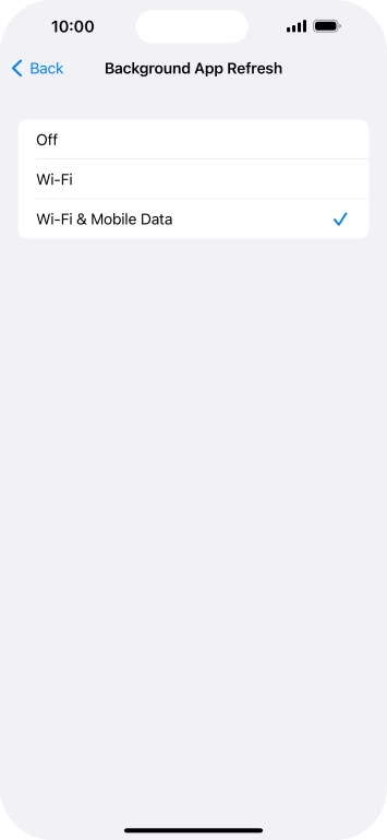 To turn off background refresh of apps, press Off. To turn off background refresh of apps, press Off.