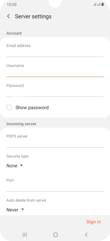 Press the field below 'POP3 server' and key in the name of your email provider's incoming server.
