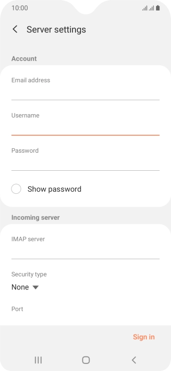 Press the field below 'IMAP server' and key in the name of your email provider's incoming server.