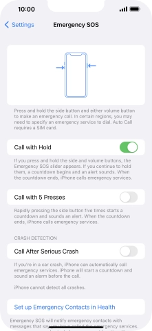 Press the indicator next to 'Call After Serious Crash' to turn on the function.