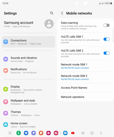 Press the indicator next to 'Data roaming' to turn the function on or off.