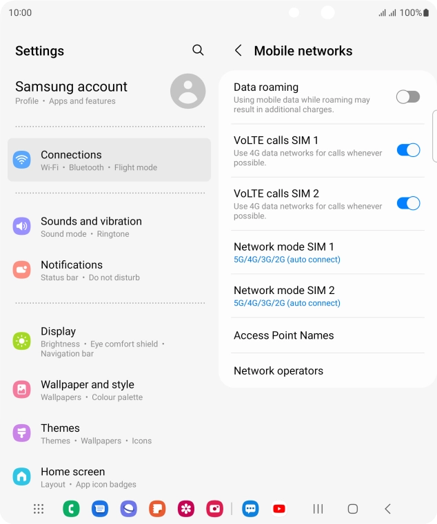 Press the indicator next to 'Data roaming' to turn the function on or off.