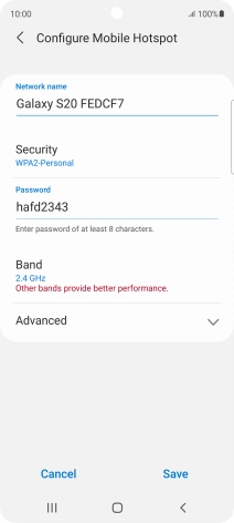 Press the field below 'Network name' and key in the required name.