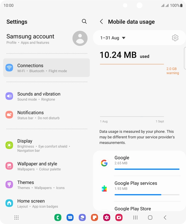 The data usage for each application is displayed below the name of the application.