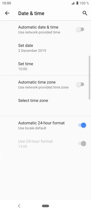 Press the indicator next to 'Automatic date & time' to turn on the function.