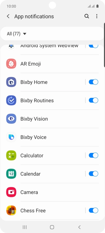 Press the indicators next to the required apps to turn the function on or off. Press the indicators next to the required apps to turn the function on or off.