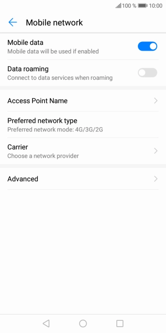 Press the indicator next to 'Data roaming' to turn the function on or off.