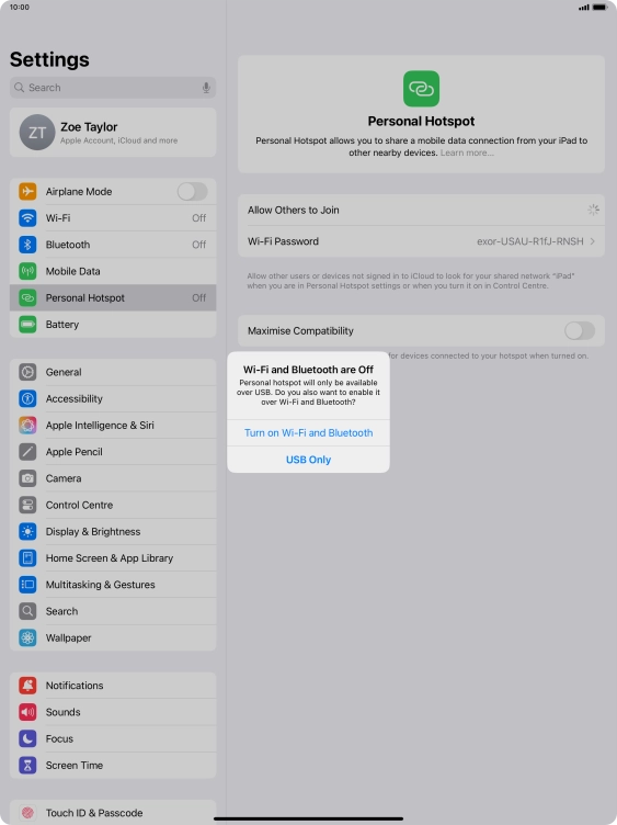 If WiFi is turned off, press Turn on Wi-Fi and Bluetooth.