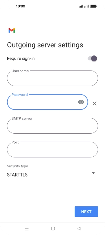 Press the field below 'SMTP server' and key in the name of your email provider's outgoing server.