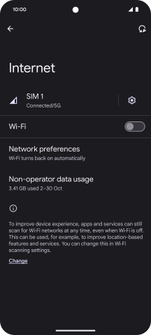 Press the indicator next to 'Wi-Fi' to turn on the function.