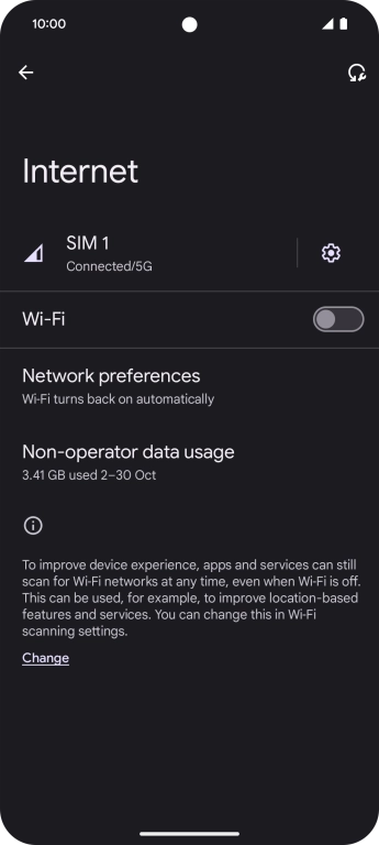 Press the indicator next to 'Wi-Fi' to turn on the function.