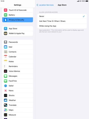 Press the required setting to turn the function on or off.