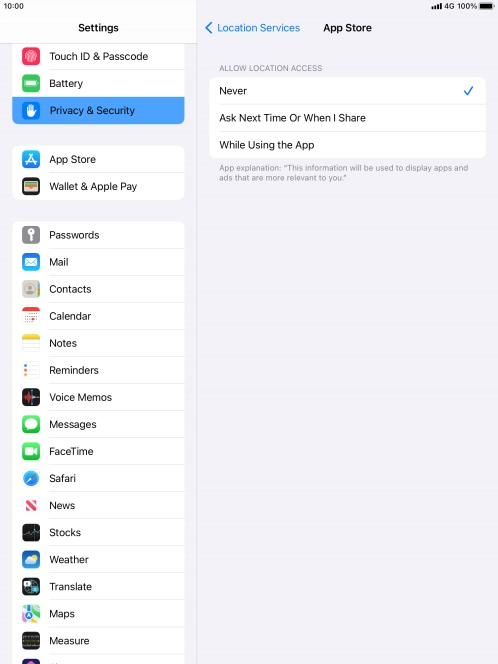 Press the required setting to turn the function on or off.
