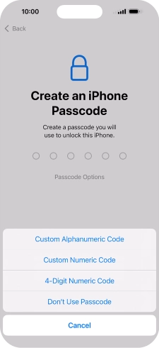 Follow the instructions on the screen to turn on the lock code or press Don't Use Passcode.