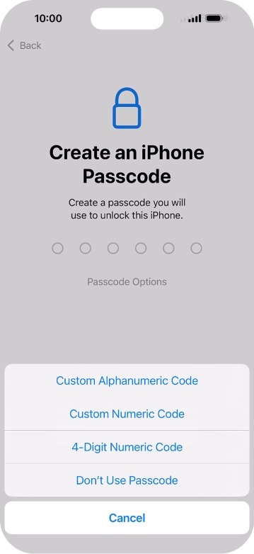 Follow the instructions on the screen to turn on the lock code or press Don't Use Passcode. Follow the instructions on the screen to turn on the lock code or press Don't Use Passcode.