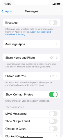 Press the indicator next to 'iMessage' to turn on the function.