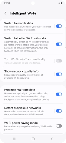 Press the indicator next to 'Switch to mobile data' to turn the function on or off.