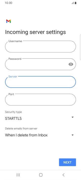 Press the field below 'Port' and key in 110.