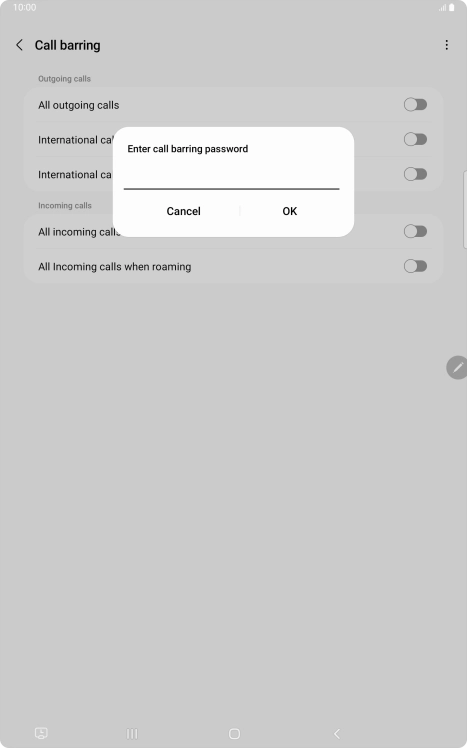 Key in your barring password and press OK.