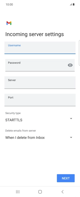 Press the field below 'Server' and key in the name of your email provider's incoming server.
