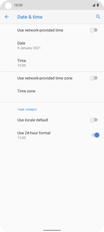 Press the indicator next to 'Use network-provided time' to turn on the function.