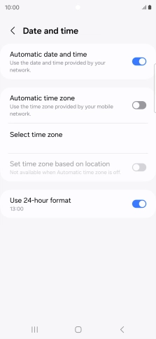 Press the indicator next to 'Automatic time zone' to turn on the function.