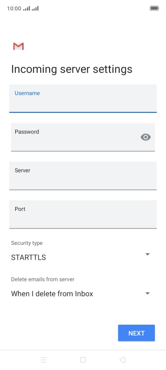 Press the field below 'Server' and key in the name of your email provider's incoming server.