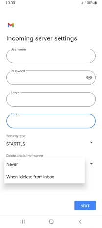 Press Never to keep emails on the server when you delete them on your phone.