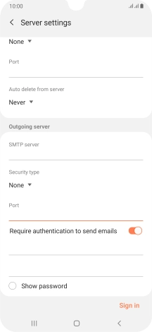 Press the indicator next to 'Require authentication to send emails' to turn on the function.