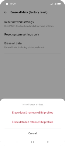 Press Erase data & remove eSIM profiles.