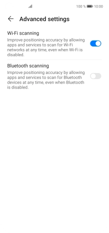 Press the indicator next to 'Wi-Fi scanning' to turn the function on or off. If you turn on the function, your phone can find your exact position using nearby WiFi networks.