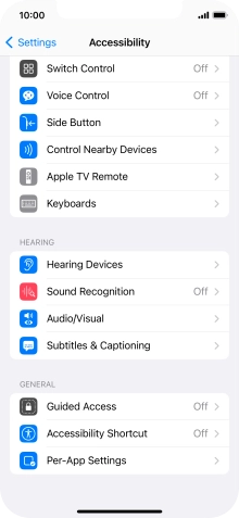 Press the required category below 'HEARING' and follow the instructions on the screen to select the required settings.