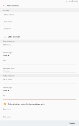 Press the field below 'User name' and key in the username of your email provider's outgoing server.