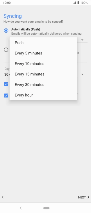 Press the required setting.