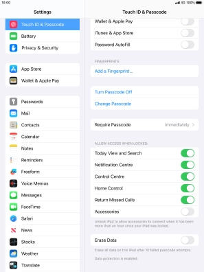 Press the indicator next to 'Erase Data' to turn the function on or off.