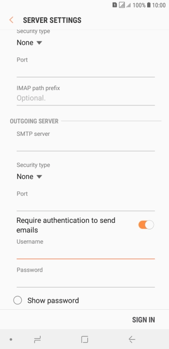 Press the field below 'Password' and key in the password of your email provider's outgoing server.